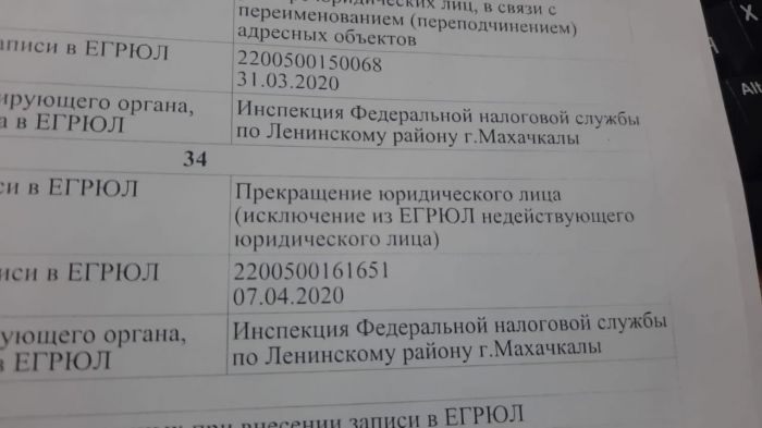 Запись в выписке из егрюл о Прекращении юридического лица